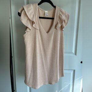 7th Roy Ruffled Sleeve Knit Top - Tan